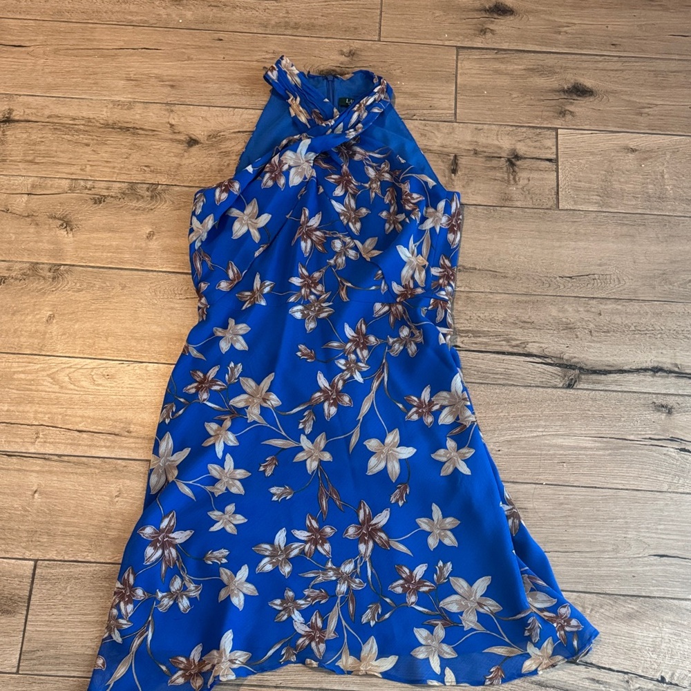 Lauren Ralph Lauren Royal Blue Floral One-Shoulder Dress
